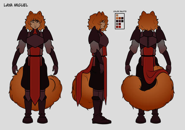 A character turnaround I did for a school assignment of an original character of mine, Laya Miguel.