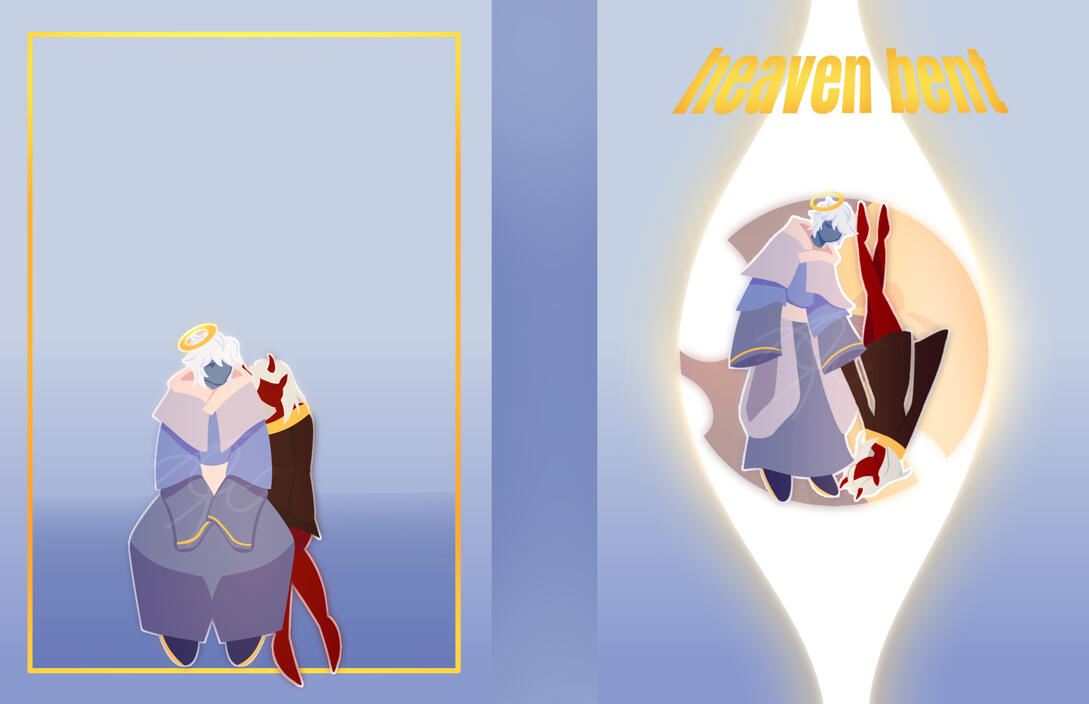 A book cover illustration I drew for a school assignment titled Heaven Bent. It&#39;s about the classic angel/devil falling in love trope!